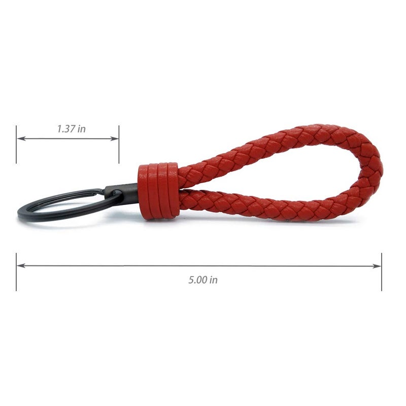 LABEN Key Chain Lambskin Handwoven Genuine Leather Keychain - Red - Image 3